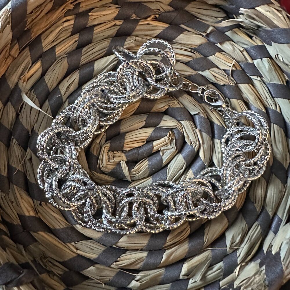 Mesh Silvertone Adjustable Statement Bracelet - image 6